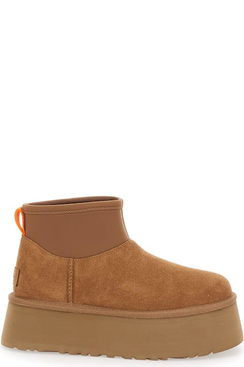 Homeware UGG Brown Ugg Classic Mini Dipper Ankle Boots With Fabric Insert In Suede Woman