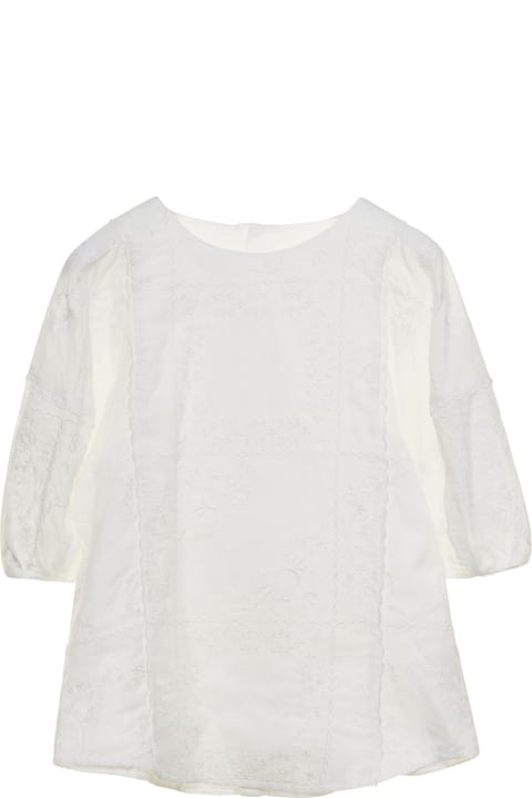 Topwear for Girls Chloé White Dress With Tonal Embroidery In Cotton Girl