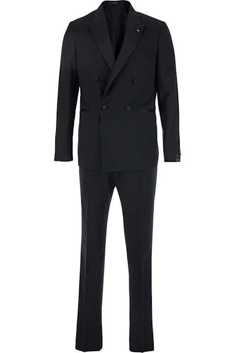 Suits for Men Tagliatore Black Double-breasted Tuxedo Suit With Covered Buttons In Virgin Wool Man