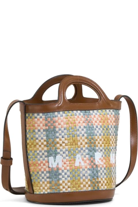 ウィメンズ新着アイテム Marni Brown Leather And Raffia Effect Fabric Tropicalia Mini Bag