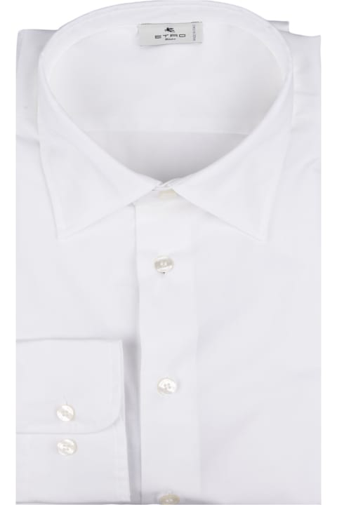 Etro for Men Etro White Shirt With Embroidered Logo And Printed Undercollar