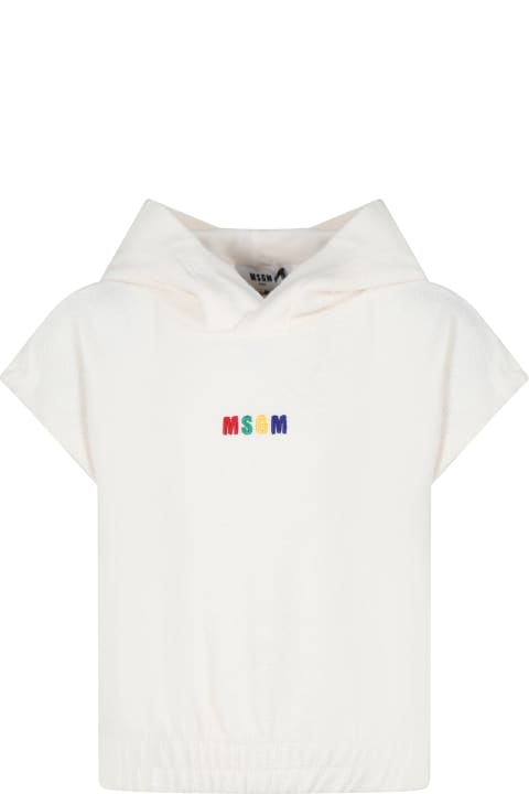 Fashion for Kids MSGM Ivory Cropped Sweatshirt For Girl With Logo
