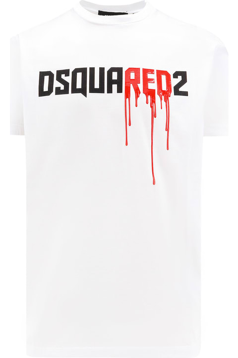 Dsquared2 Topwear for Men Dsquared2 White Crewneck T-shirt With Dripping Logo Print In Cotton Man