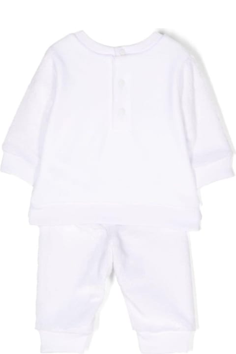 White Sweatshirt And Pants Suit With Logo And Teddy Bear In Fabric Baby