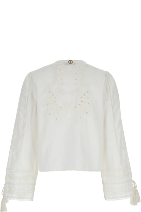 TwinSet for Women TwinSet White Jacket With Drawstring In Perforated Cotton And Linen Woman