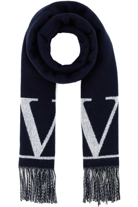 Valentino Garavani Scarves for Men Valentino Garavani Midnight Blue Wool Blend Scarf