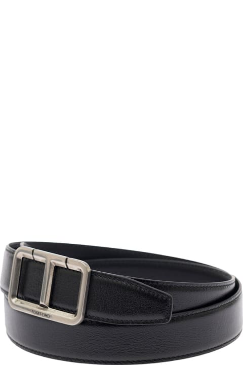 Belts for Men Tom Ford Black Belt With T Buckle In Smooth Leather Man