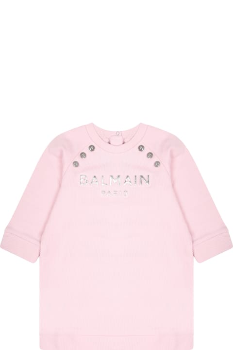 Fashion for Baby Boys Balmain Pink Dress For Baby Girl With Logo