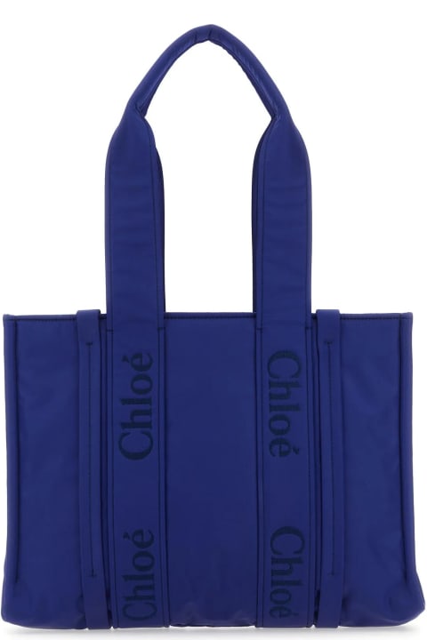 Bags for Women Chloé Electric Blue Nylon Medium Woody Shopping Bag