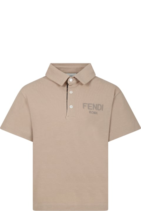 Fendi Topwear for Boys Fendi Beige Polo Shirt For Boy With Logo