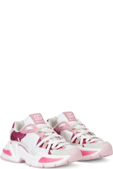 Dolce & Gabbana Shoes for Girls Dolce & Gabbana Dolce & Gabbana Sneakers Bianche E Rosa In Vitello Con Inserti In Tnt Bambina