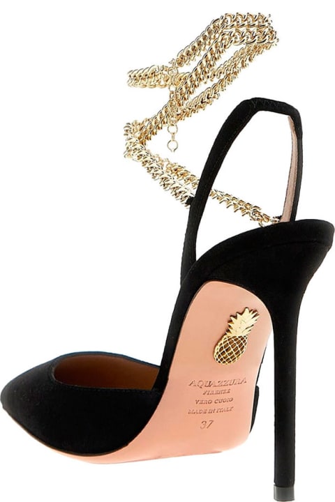 Aquazzura Shoes for Women Aquazzura Black Slingback Pumps With Chain Ankle Strap In Leather Woman