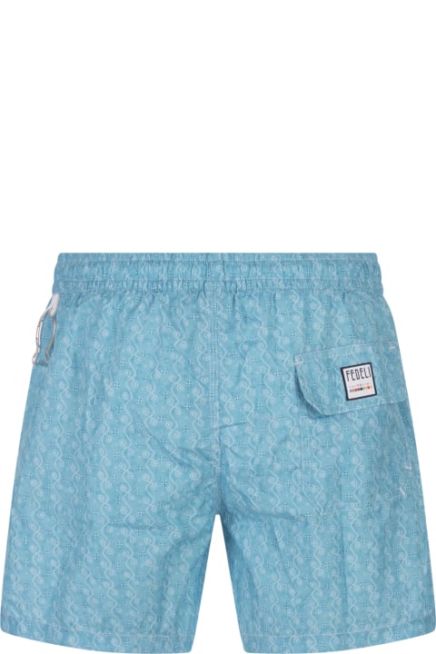 Swimwear for Men Fedeli Light Blue Swim Shorts With Micro Pattern