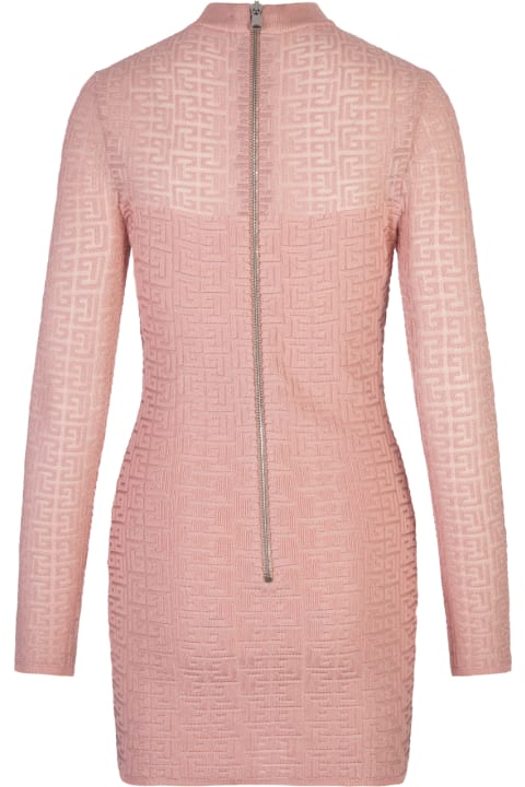 Balmain Jumpsuits for Women Balmain Pink Knitted Short Dress With Labyrinth Pb Monogram