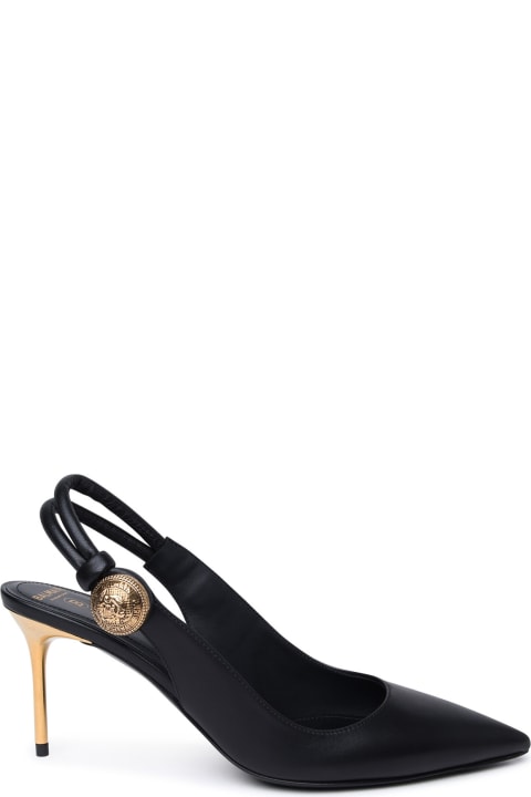 High-Heeled Shoes for Women Balmain Black Leather Sling Back