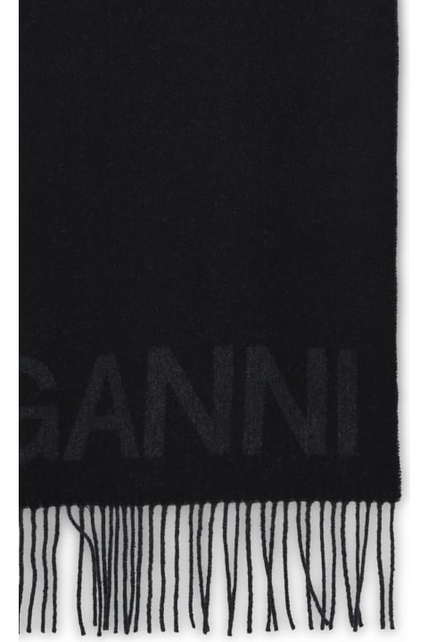 Scarves & Wraps for Women Ganni Black Recycled Wool Scarf