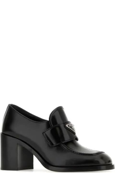 High-Heeled Shoes for Women Prada Leather Logo Loafers