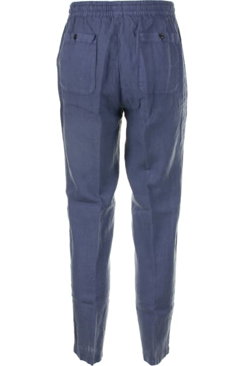 Altea Pants for Men Altea Air Force Blue Linen Trousers With Drawstring