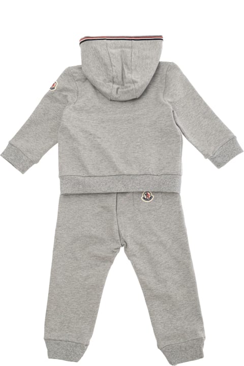 Moncler Bodysuits & Sets for Baby Boys Moncler Grey Hoodie + Pants Ensembre With Logo Patch In Cotton Baby