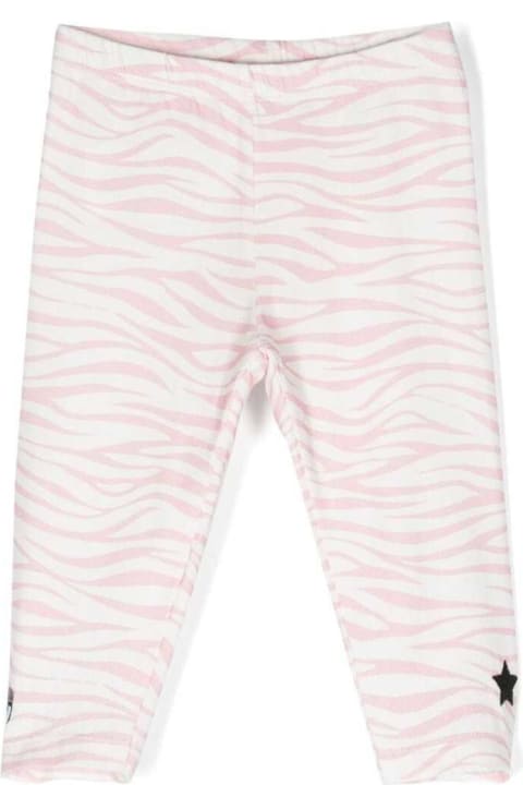 Bottoms for Baby Boys Chiara Ferragni Pink And White Leggings With Zebra And Logo Print In Stretch Cotton Girl
