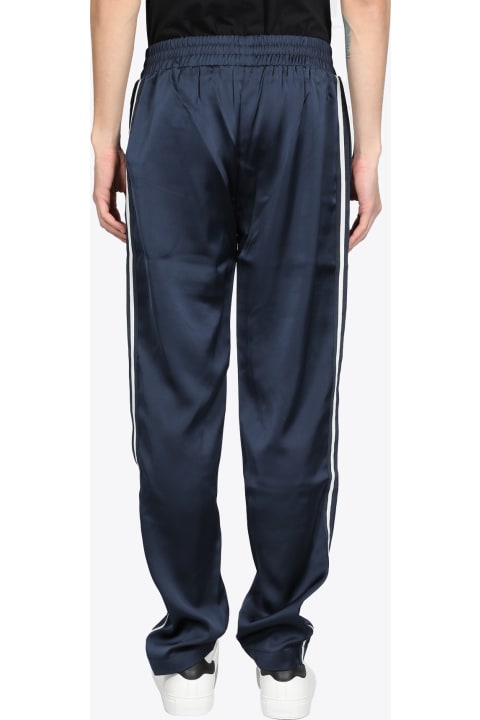 Academy Tracksuit Emb.crest Blue satin track pant with side band - Academy tracksuit