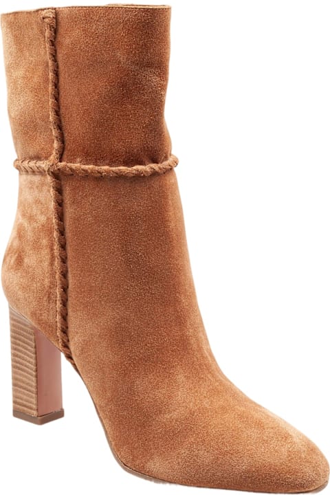 Aquazzura for Kids Aquazzura Indy 85 Suede Ankle Boot In Camel