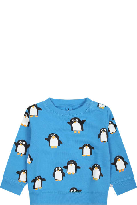 Topwear for Baby Girls Stella McCartney Kids Light Blue Sweatshirt For Baby Boy With All-over Penguins