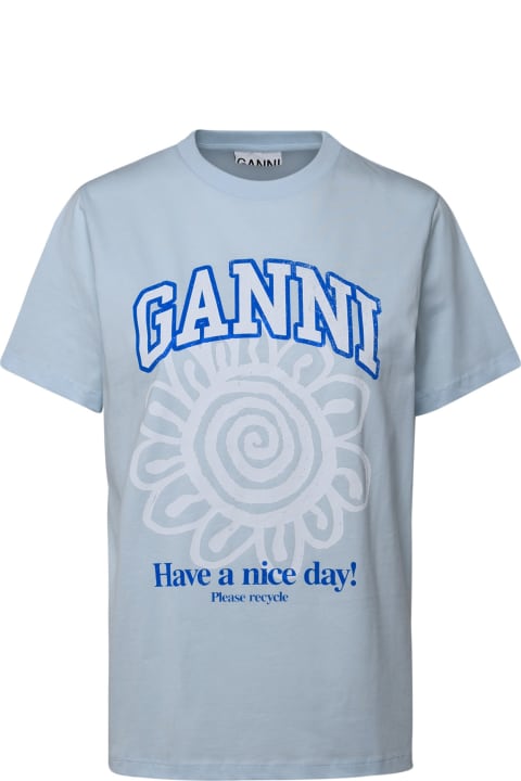Ganni Topwear for Women Ganni Light Blue Cotton T-shirt