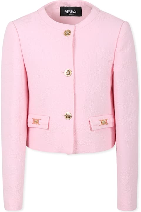 Versace for Girls Versace Pink Jacket For Girl With Floral Swirl