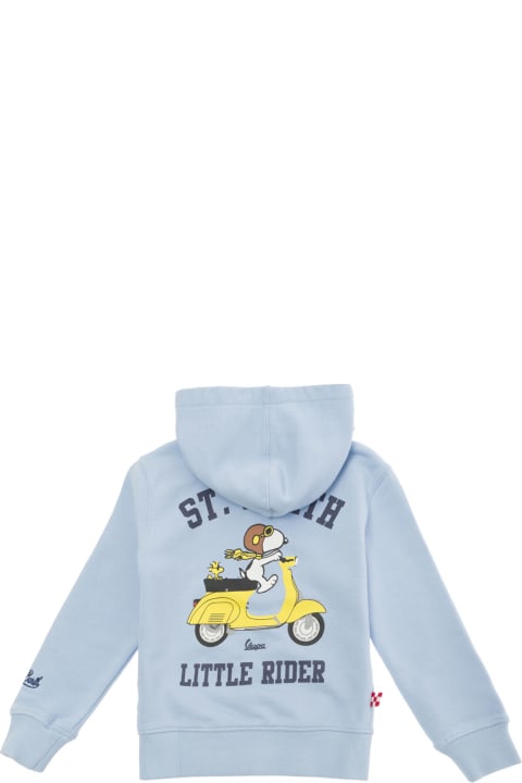 Fashion for Kids MC2 Saint Barth 'coney' Light Blue Hoodie With Snoopy Special Rider Print In Cotton Man