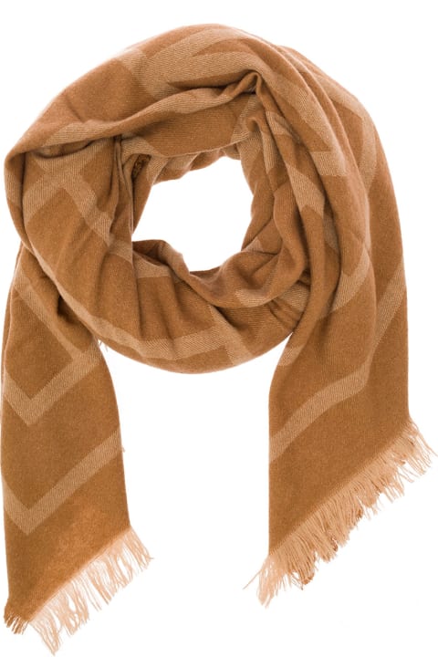 Scarves & Wraps for Women Totême Beige Scarf With Monogram Print In Wool And Cashmere Woman