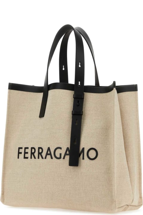 Bags Sale for Men Ferragamo Sand Canvas Shopping Bag