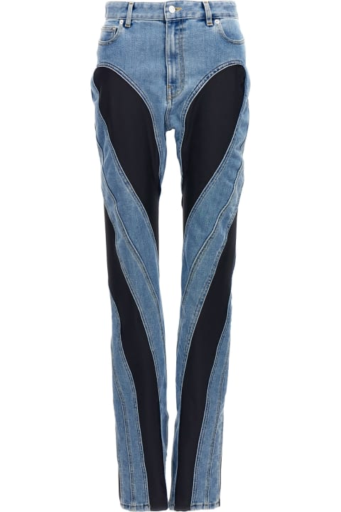 'slitted Bi-material Spiral' Jeans