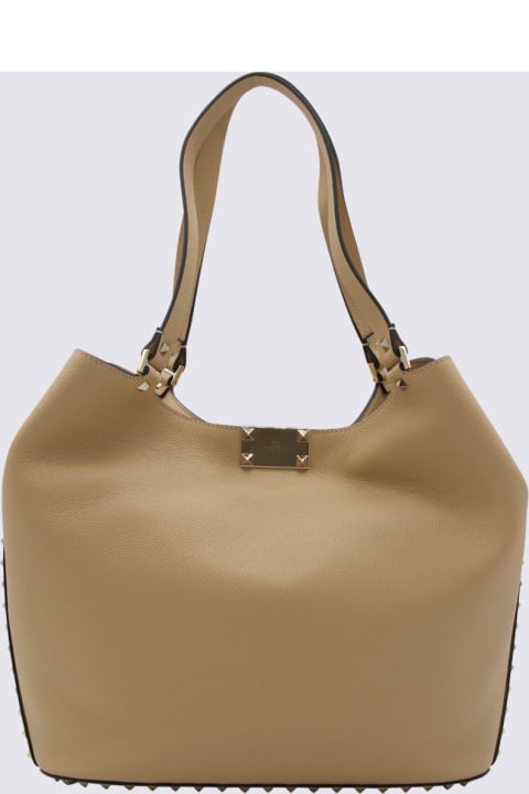 Fashion for Women Valentino Garavani Beige Leather Rockstud Tote Bag