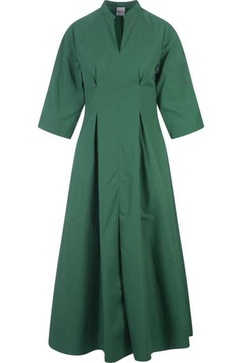 Aspesi Dresses for Women Aspesi Green Linen Midi Dress With V-neckline