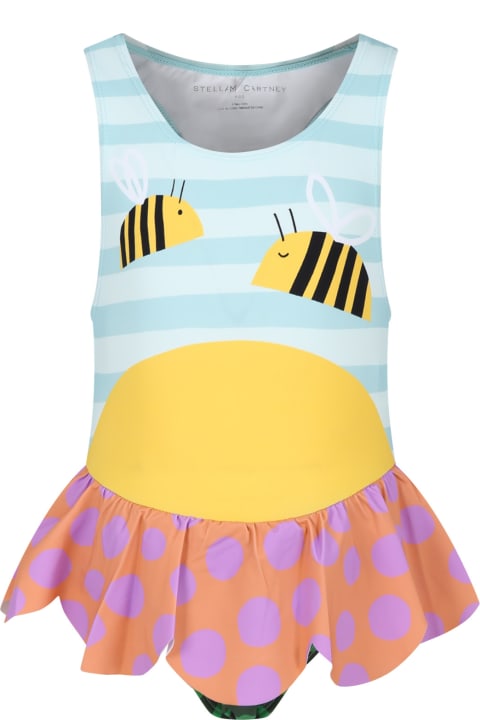 Swimwear for Girls Stella McCartney Kids Light Blue Swimsuit For Girl With Bees