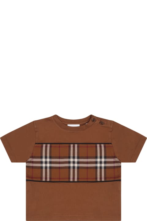 Topwear for Baby Girls Burberry Brown T-shirt For Baby Boy With Iconic Check