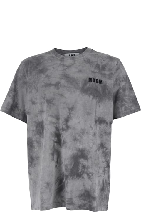 Fashion for Women MSGM Grey T-shirt With Embroidered Logo On The Front And All-over Tye-die Print In Cotton Man
