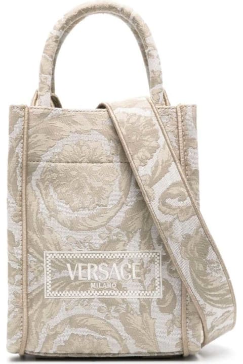 メンズ トートバッグ Versace Mini Tote Embroidery Jacquard Barocco+calf