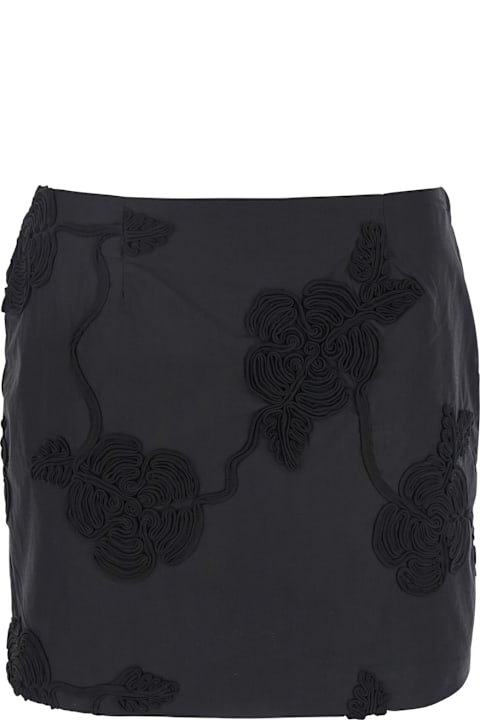 Rotate by Birger Christensen Clothing for Women Rotate by Birger Christensen Black Mini Skirt With 3d Floral Details Applied All-over In Cotton Woman