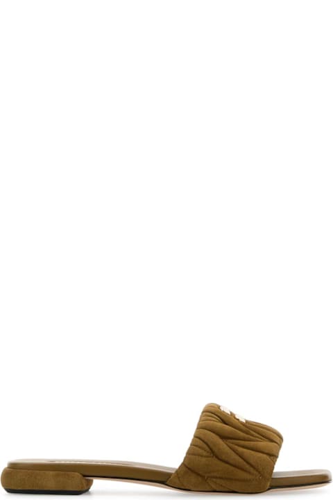Miu Miu Sandals for Women Miu Miu Olive Green Suede Slippers