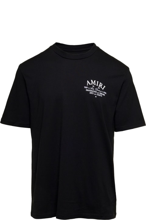 メンズ トップス AMIRI 'arts District' Black Crewneck T-shirt With Contrasting Logo Print In Cotton Man