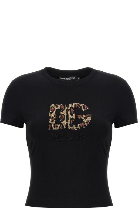 ウィメンズ Dolce & Gabbanaのトップス Dolce & Gabbana Rhinestone Logo T-shirt