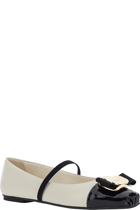 Ferragamo for Kids Ferragamo 'zina' White Ballet Flats With Band And Knot Detail With Logo On The Front In Leather Woman
