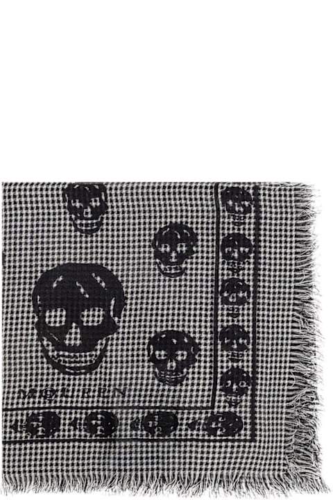 Alexander McQueen Scarves for Men Alexander McQueen Houndstooth Skull Printed Frayed-edeg Scarf