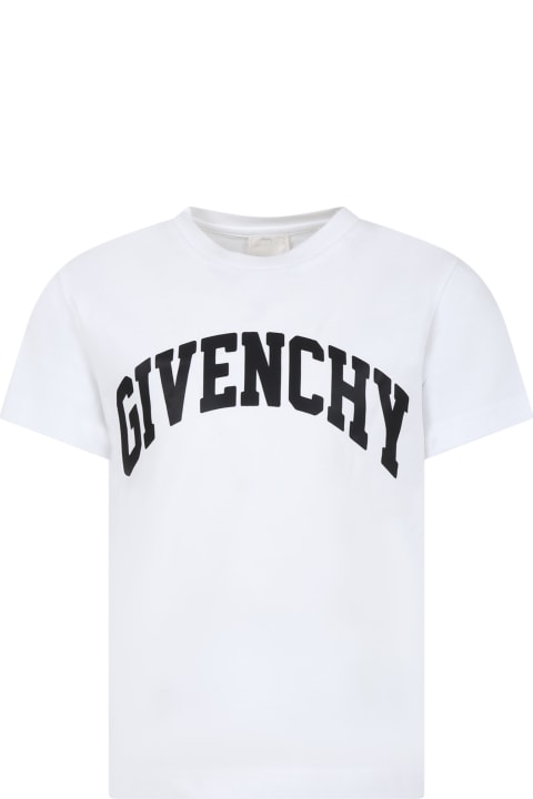 ボーイズ トップス Givenchy White T-shirt For Boy With Logo