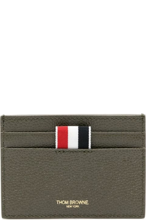 Thom Browne for Men Thom Browne Single Card Holder In Pebble Grain Leather