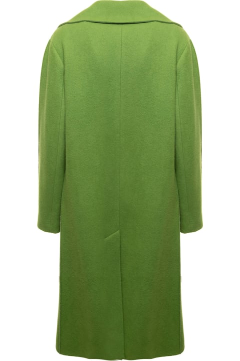 'otto' Double-breasted Over-sized Green Coat In Wool Woman Tela