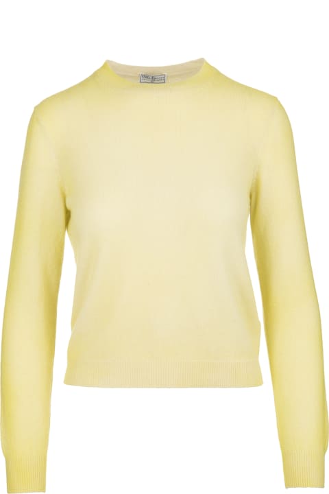 Woman Round-neck Pullover In Light Yellow Cashmere