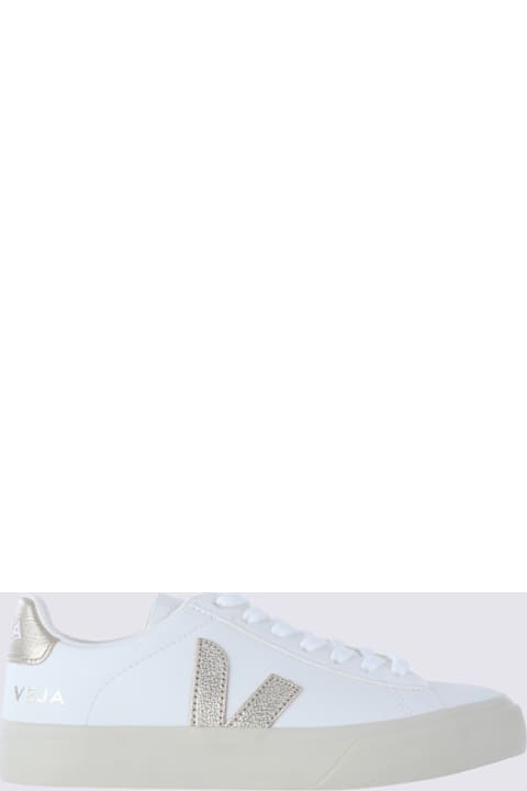 Veja White And Platinum Leather Campo Sneakers